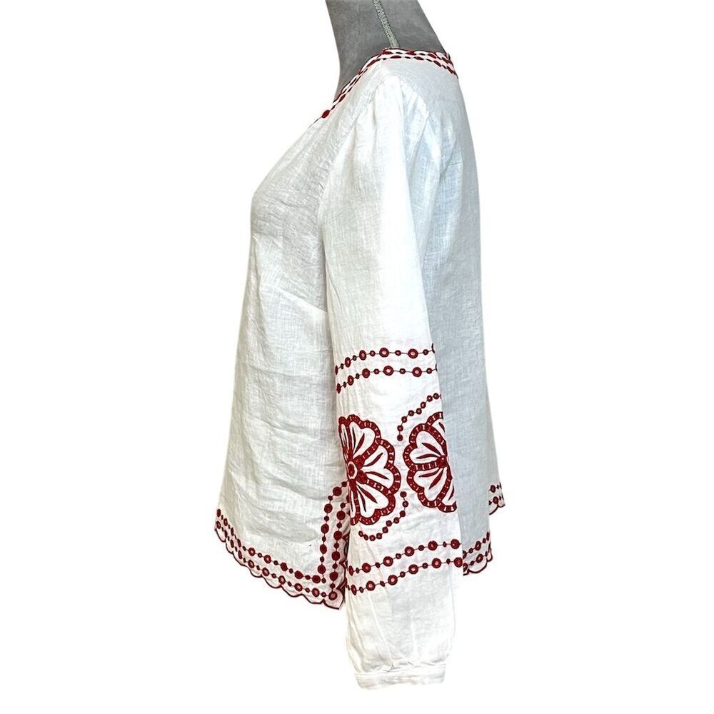 J.Crew Women's White Embroidered 100% Linen V-Neck Boxy Blouse S Chic Vacation - Picture 7 of 14